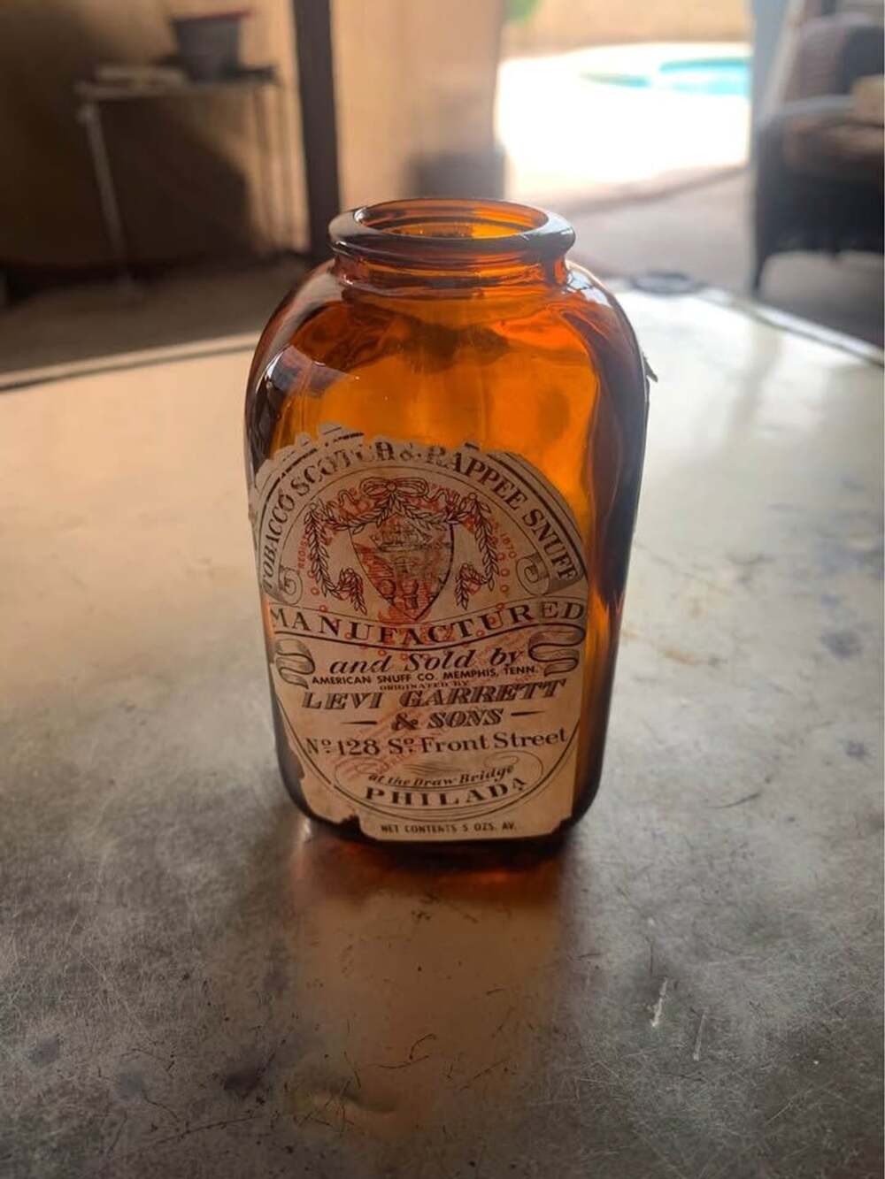Antique Levi Garrett Snuff Bottle Glass Jar 1870 Phila